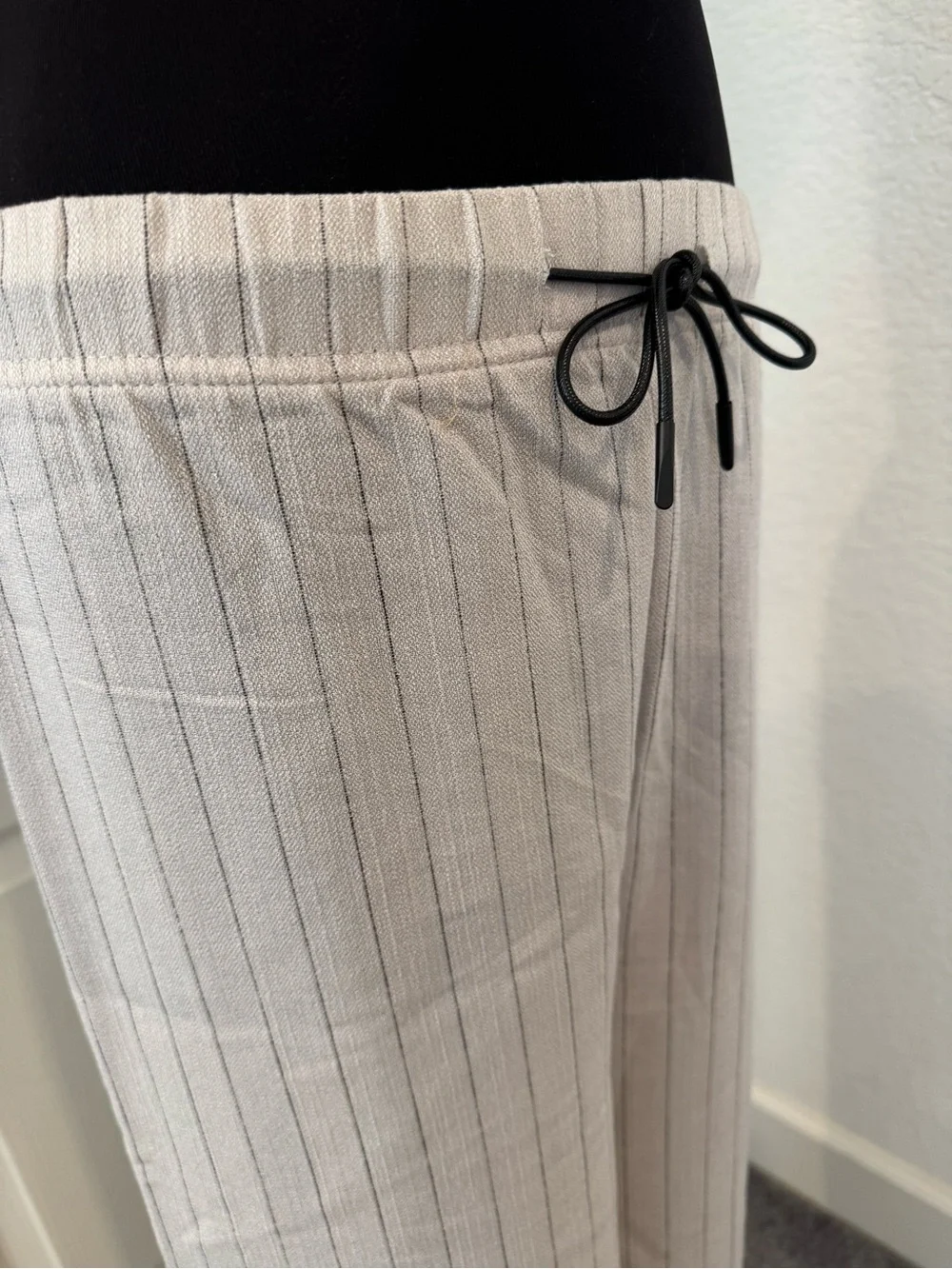 Relaxed Fit Drawstring Lounge Pants — Light Gray Pinstripe